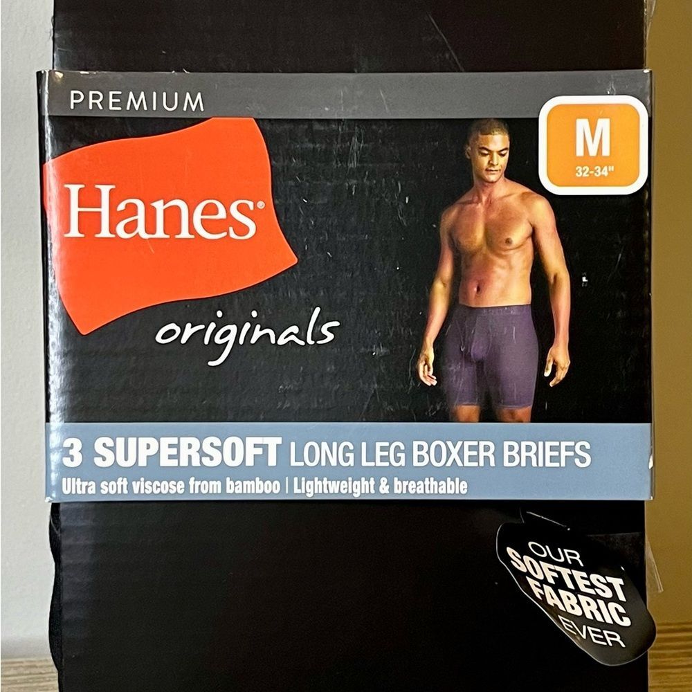 2 Hanes Super Soft Men’s Long Leg Boxer Briefs, Black, Medium New - Picture 5 of 8